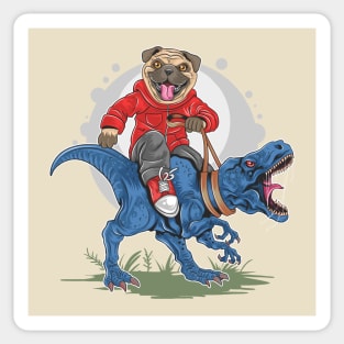 Pug Riding T-Rex Sticker